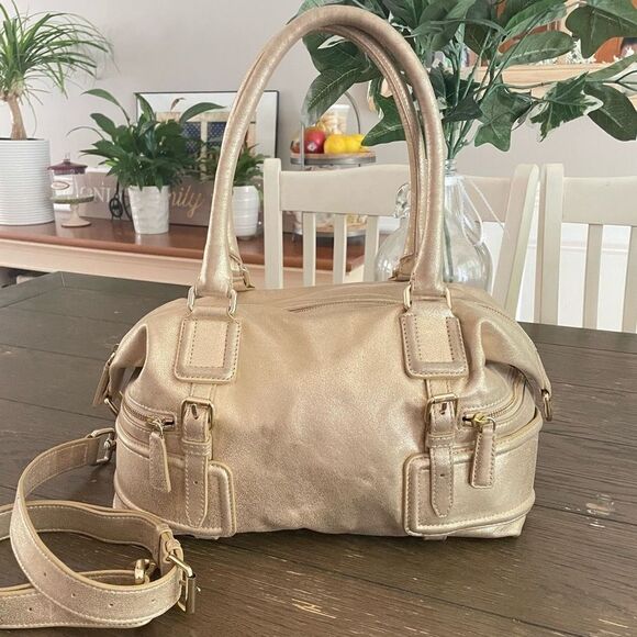 Cole Haan Archer Satchel Soft Gold Leather Gramercy Crossbody Handbag Purse - Picture 1 of 12